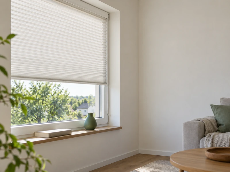 Plissee mit Befestigung am Fensterflügel in einem hellen Raum