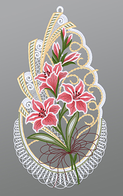 Fensterbild aus Plauener Spitze® - Gladiolenstrauss #1W mehrfarbig