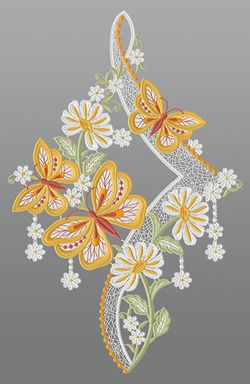 Fensterbild aus Plauener Spitze® - Schmetterlingstrio #1W mehrfarbig