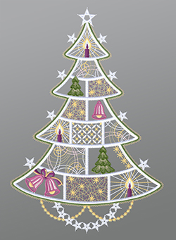 Fensterbild aus Plauener Spitze - Geschmckter Weihnachtsbaum #1W mehrfarbig