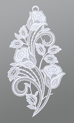 Fensterbild aus Plauener Spitze® - Rosenranke #1W in Weiss