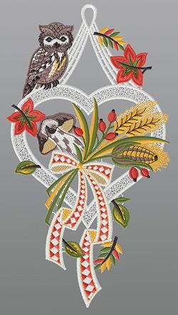 Fensterbild aus Plauener Spitze® - Herbstliches Herz #1W mehrfarbig