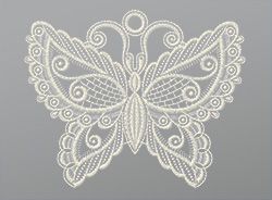 Plauener Spitze® - Eleganter Schmetterling #1W in Champagner