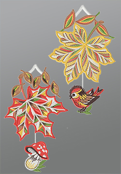 Fensterbild aus Plauener Spitze® - Herbsttraum #1W mehrfarbig