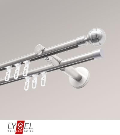 Lysel - SET Opal Innenlauf 160cm 2 Lauf Doppel-Kombitrger offen mit Endstcke Kugel in Edelstahl-Optik