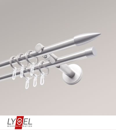 Lysel - SET Topaz 2-Lauf Doppelträger offen 160cm Innenlauf mit Endstücke Kappe in Edelstahl-Optik